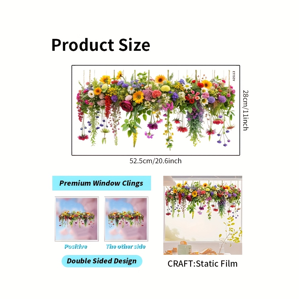 E-shop Ein dekorativer statischer Glas-Aufkleber mit den Maßen 52,5CM*28CM mit einem ländlichen Muster von hängenden Orchideen und Chrysanthemen,