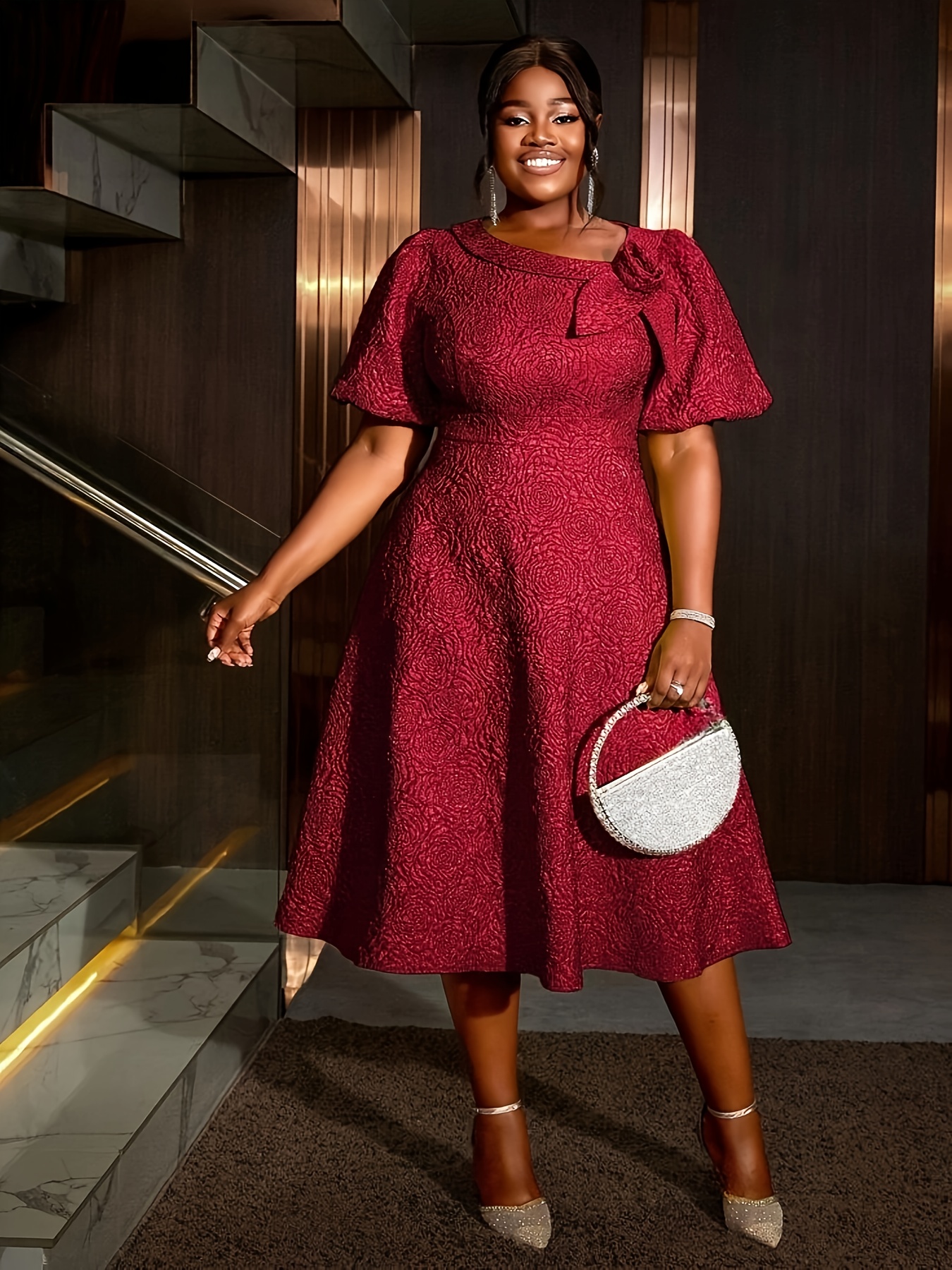 plus size womens plus size rose jacquard flared sleeve a Temu