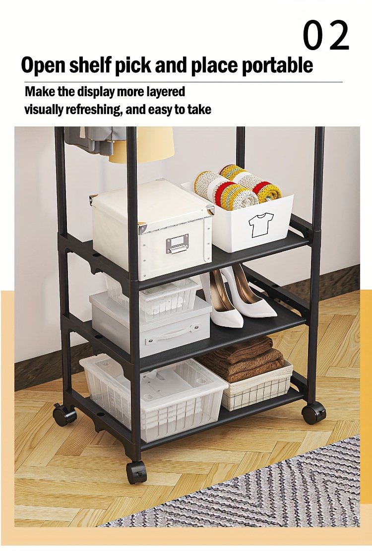 mobile 3 tier carbon steel closet organizer with casters multi purpose indoor storage for home use details 6