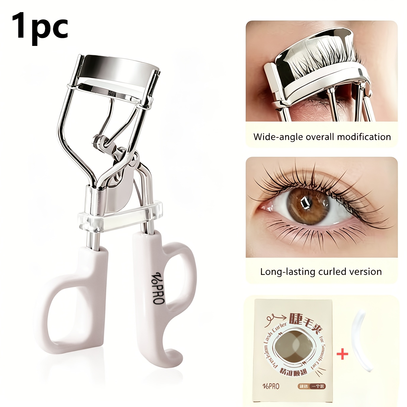 TEMU 1pc Stainless Steel Eyelash Curler With 1pc Pads, Curling & Shaping, Long-lasting, For Short Lashes & Hooded Eyes, And Enhancing Women's