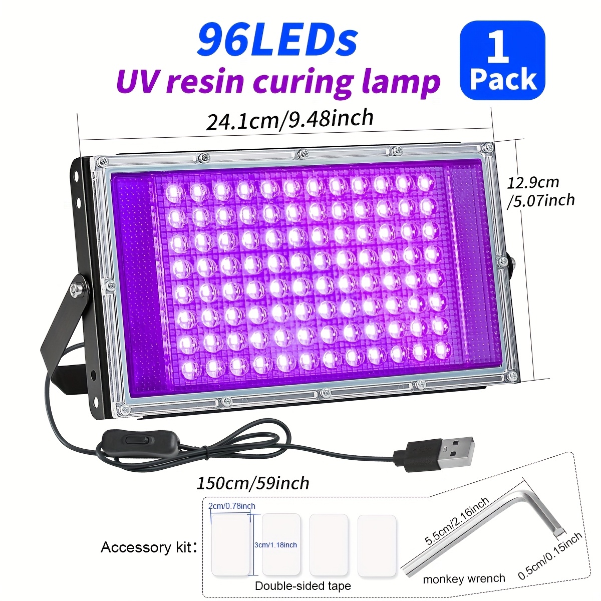 Image of Dark Violet/purple 96/144 Leds Curing Lamp, Lamp For Resin Curing, Suitable For Resin Molds, Jewelry Making, Craft Supplies, Nail Art Curing Low Voltage 5v, With Usb Plug 5m Power Cord And Switch
