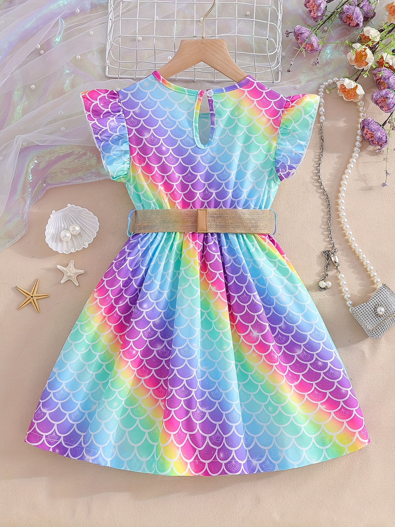 girls vibrant scale dress belt sleeveless a - Temu Oman