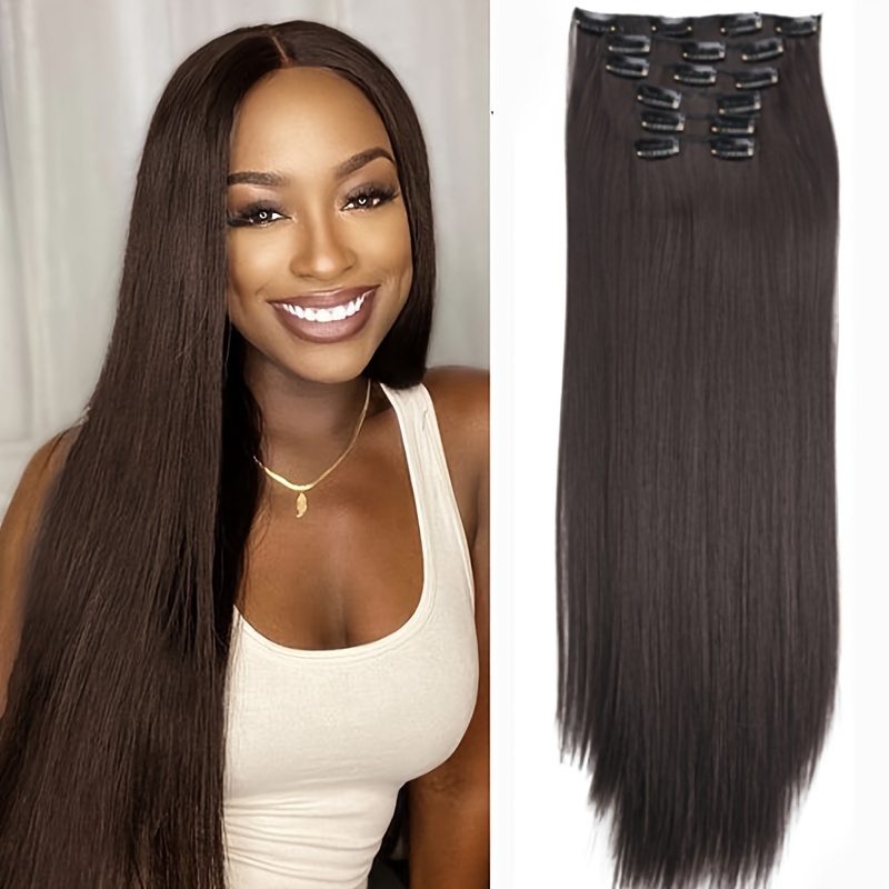 elegant clip in hair extensions women long straight natural Temu
