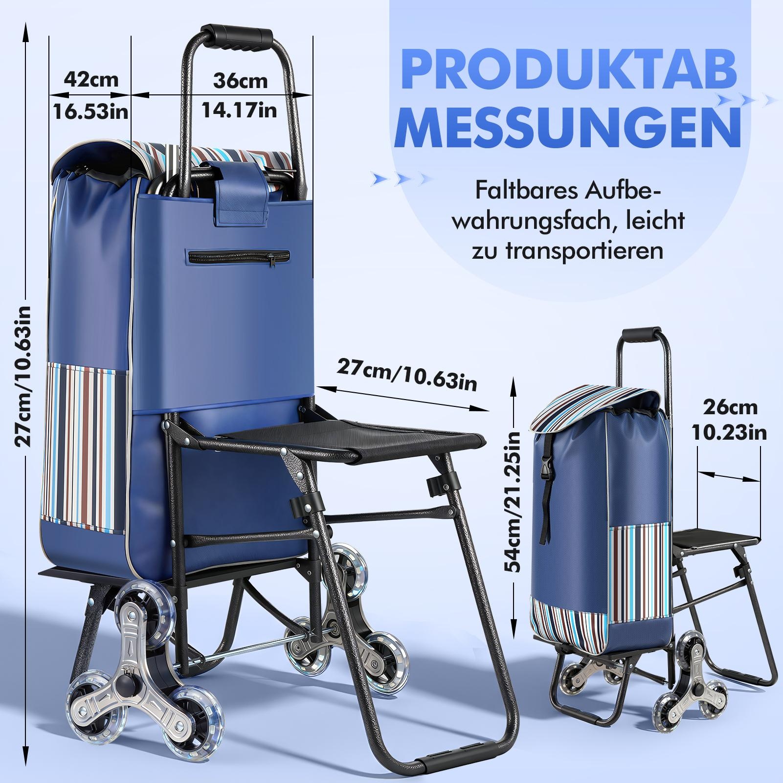 E-shop 40L Großer Einkaufswagen, hergestellt aus strapazierfähigem Oxford-Gewebe, reißfest, unterstützt bis zu 35 kg, mit einem dreieckigen für