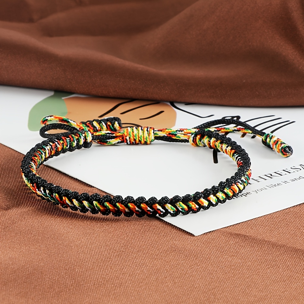 Boho Green & Rainbow Gradient Woven Bracelet Adjustable Friendship Jewelry