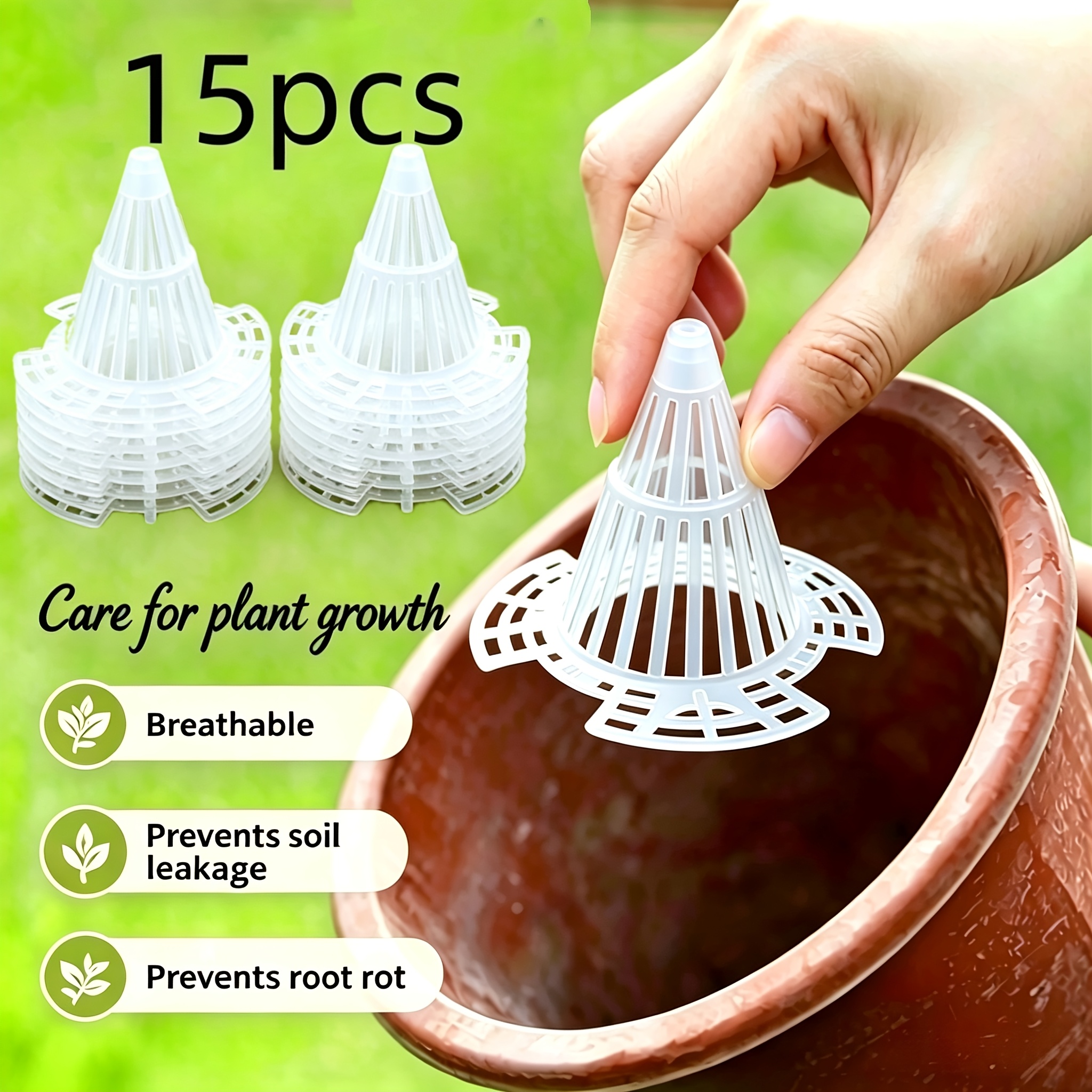 TEMU 15pcs Filets d'égouttage pour pots de fleurs, coussinets de base respirants de , coussinets anti-obstruction et anti-retenue d'eau pour plantes