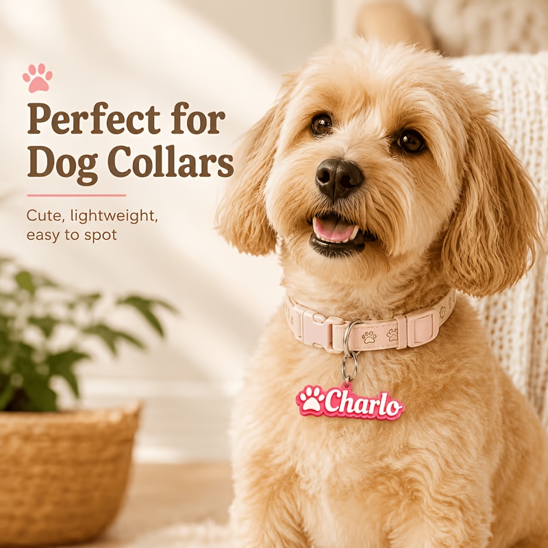 Personalized Acrylic Pet ID Tag with Paw Print Design