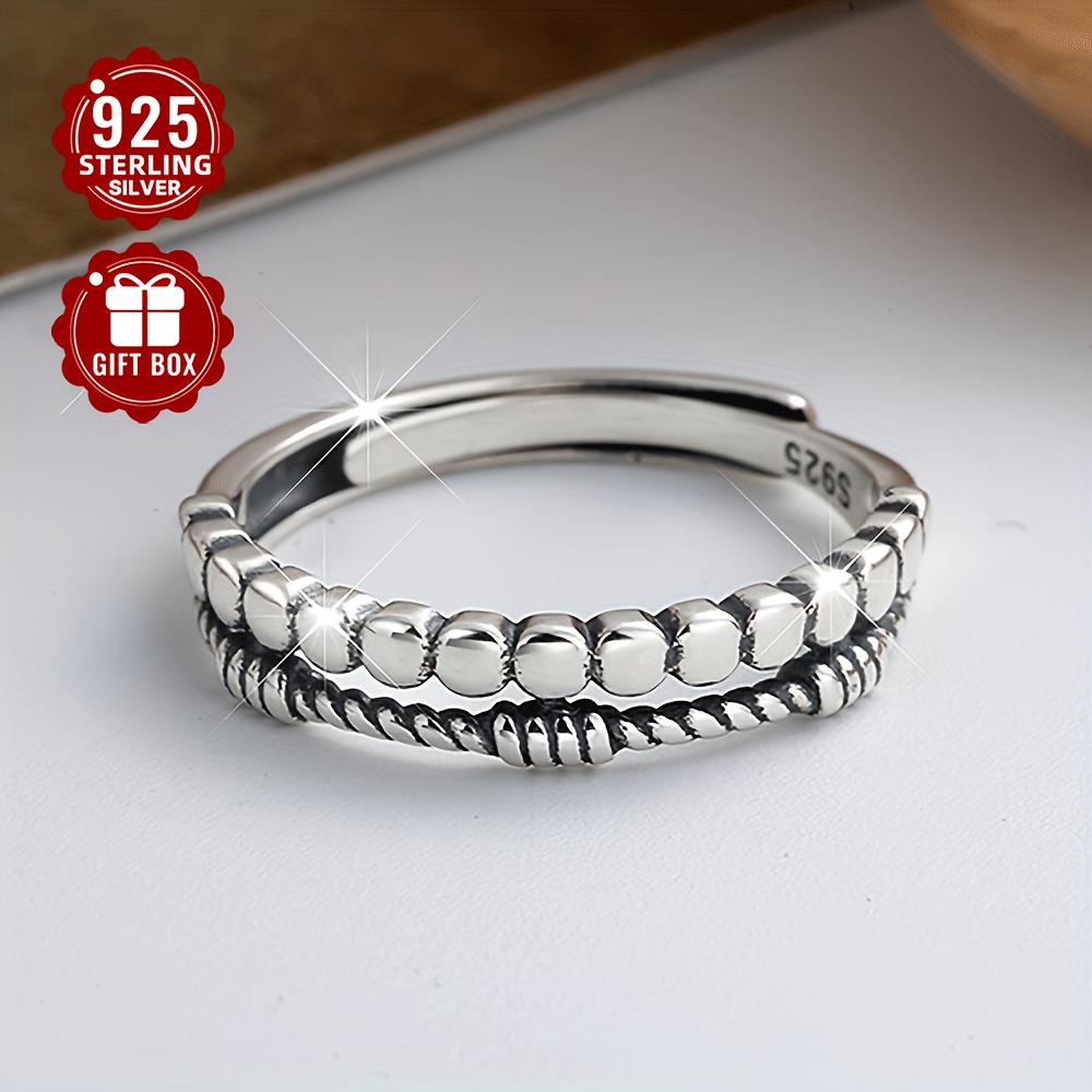 S925 Pure Silvery Retro Geometric Chain Ring, Unique Gift