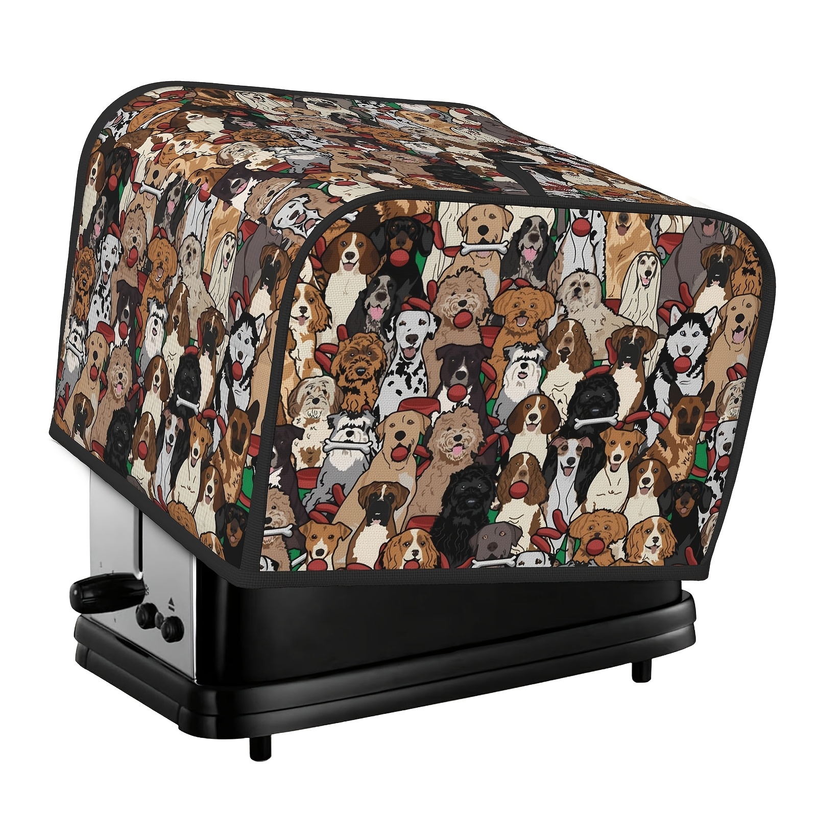 a toaster cover featuring a cartoon   with animal elements   the appliance   and     machine washable and fits a two   toaster making it an easy to clean kitchen accessory details 9