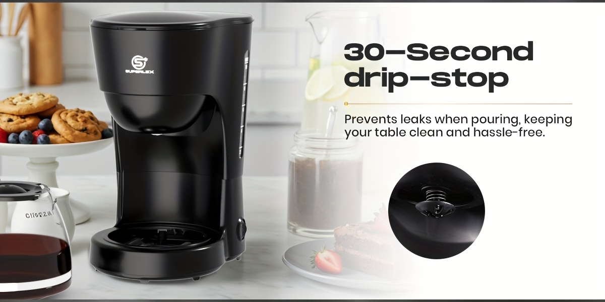 SUPERLEX 1.25L Drip Coffee Maker (10 Cups) 600W | Anti-Drip Auto Shut-Off | 40-Min Keep Warm (70°C or Higher) | Boil-Dry Protection | Dishwasher-Safe Glass Carafe