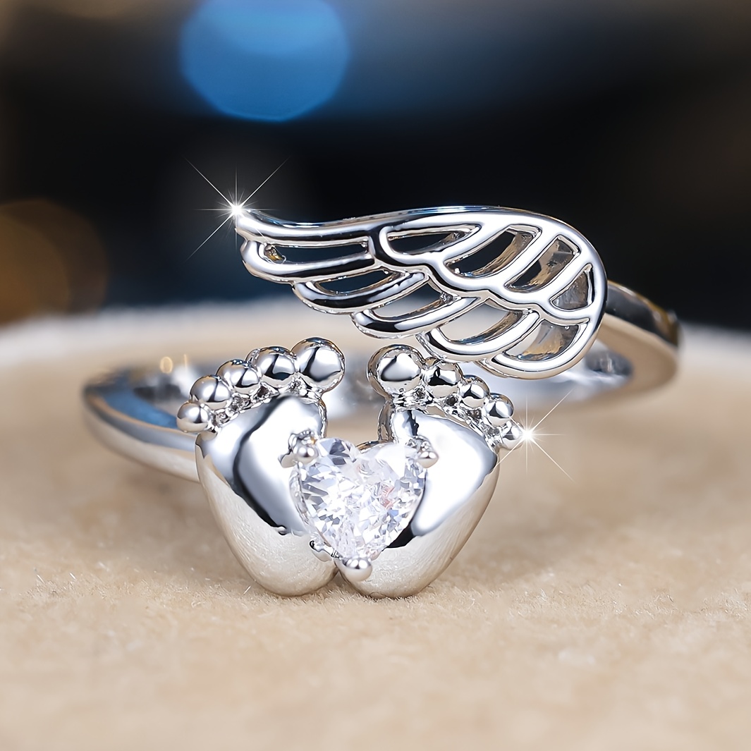 TEMU A Luxurious And Elegant White Synthetic Zirconia Shaped Like A 's Footprint, Perfect For Weddings, Parties, And Everyday Wear
