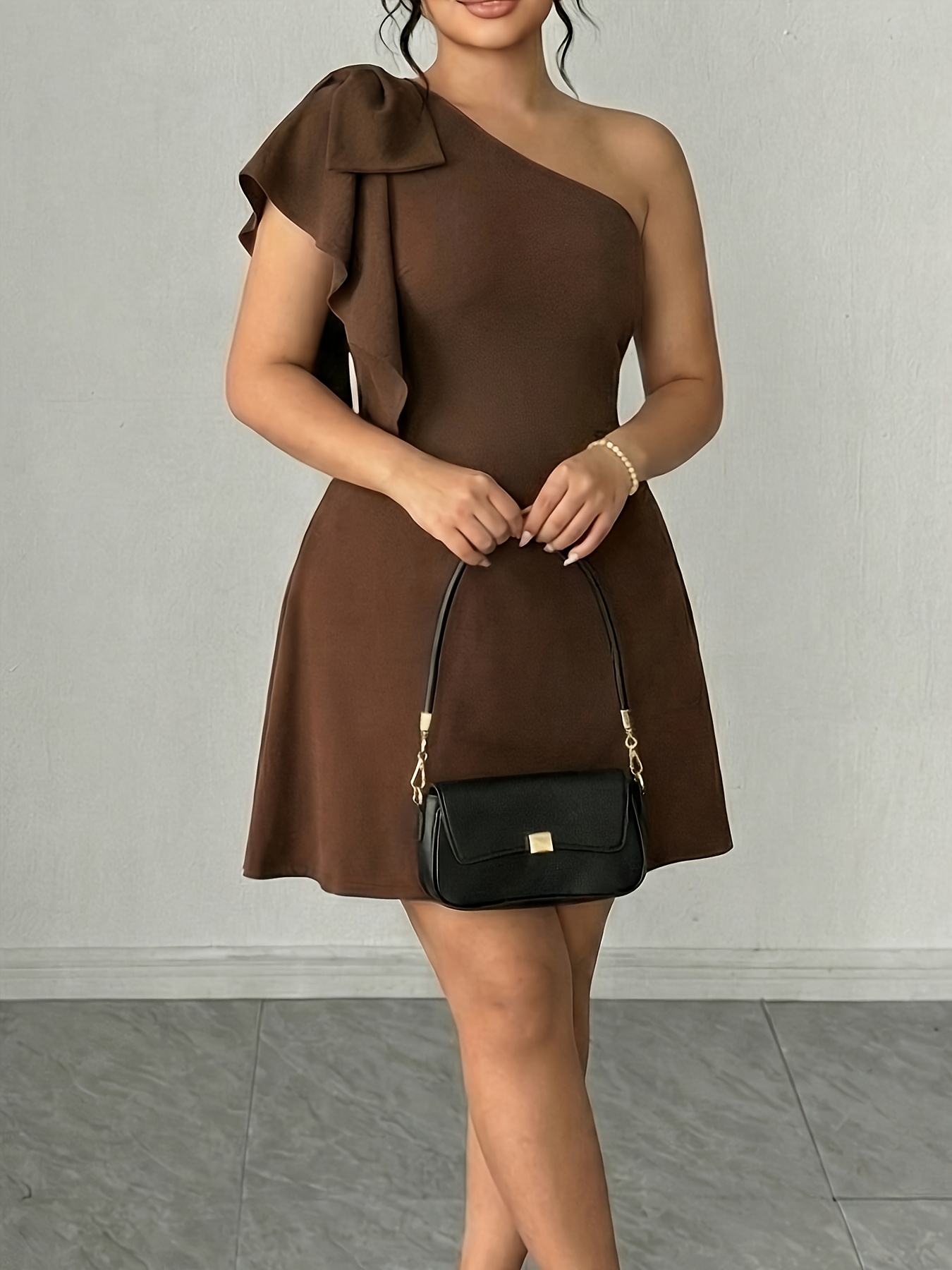 plus size plus size plus size brown one shoulder ruffle - Temu Mauritius