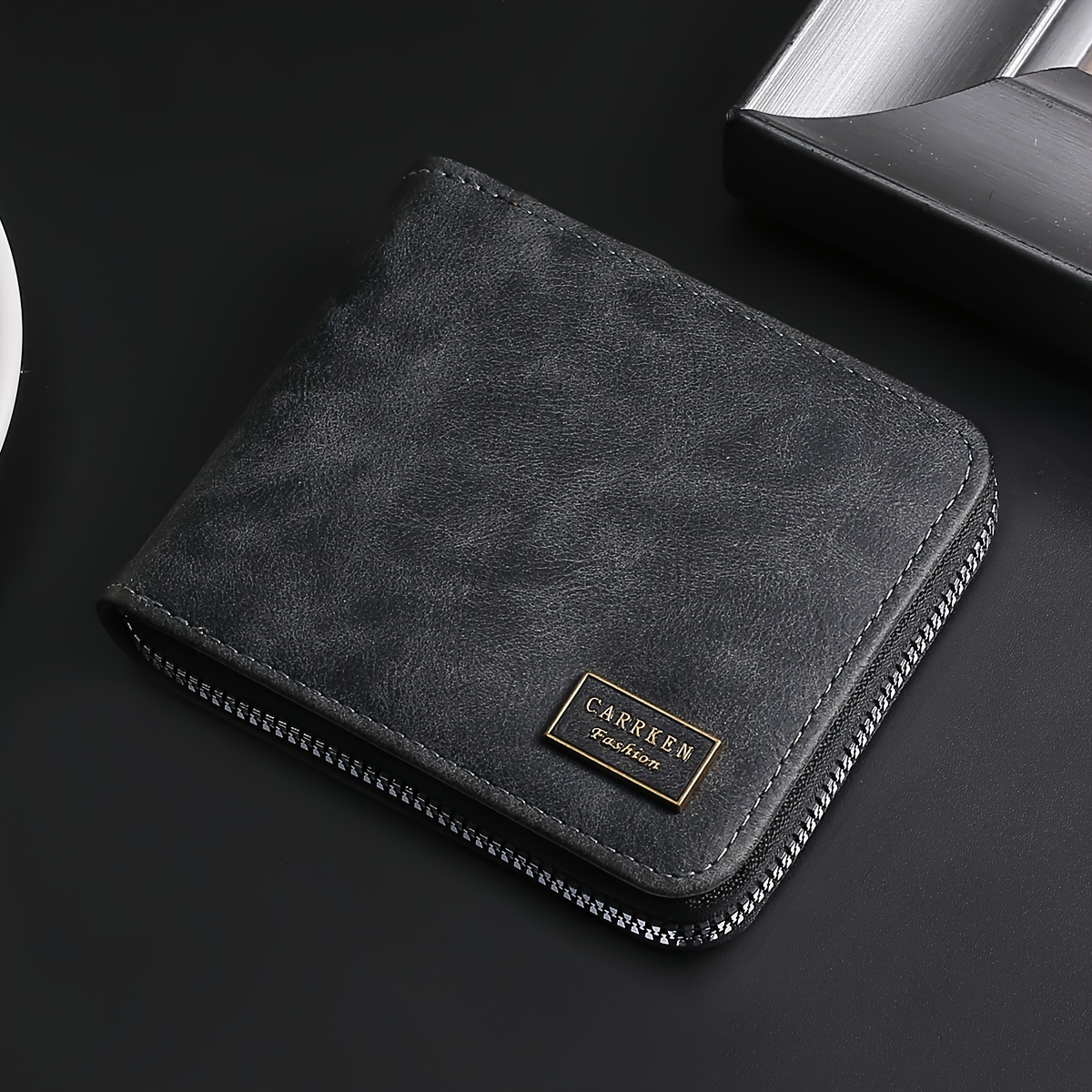 Image of Men's Zippered Short Wallet, Multi-card Holder, Folding Wallet Wallet With Coin Pockets, Men's Gifts