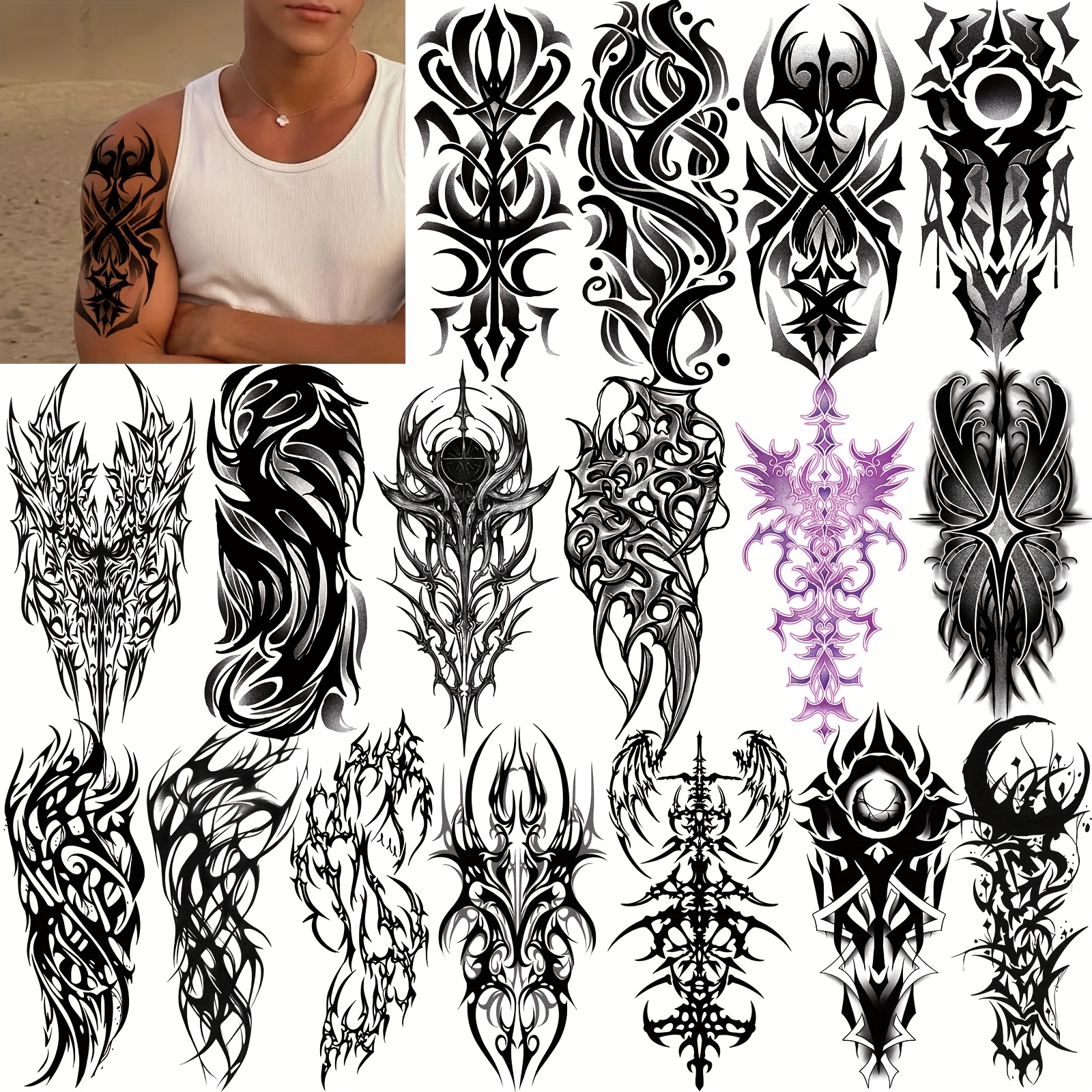 Image of 17 Styles Cyber Tattoo Stickers Fake Tattoos Suitable For Adult Men Or Women For Music Festivals, Parties, Vacations, Etc