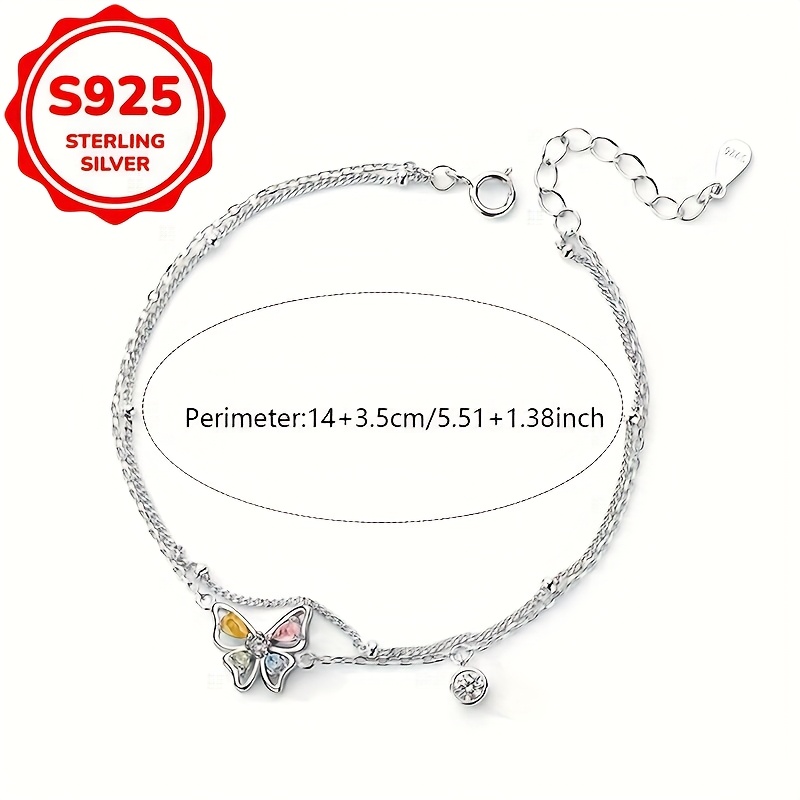 Women's S925 Sterling Silver Rhinestone Butterfly Finger Chain, Hypoallergenic