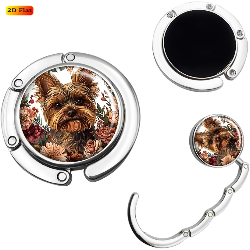 2D Flat Yorkshire Terrier Floral Frame Art Handbag Hanger