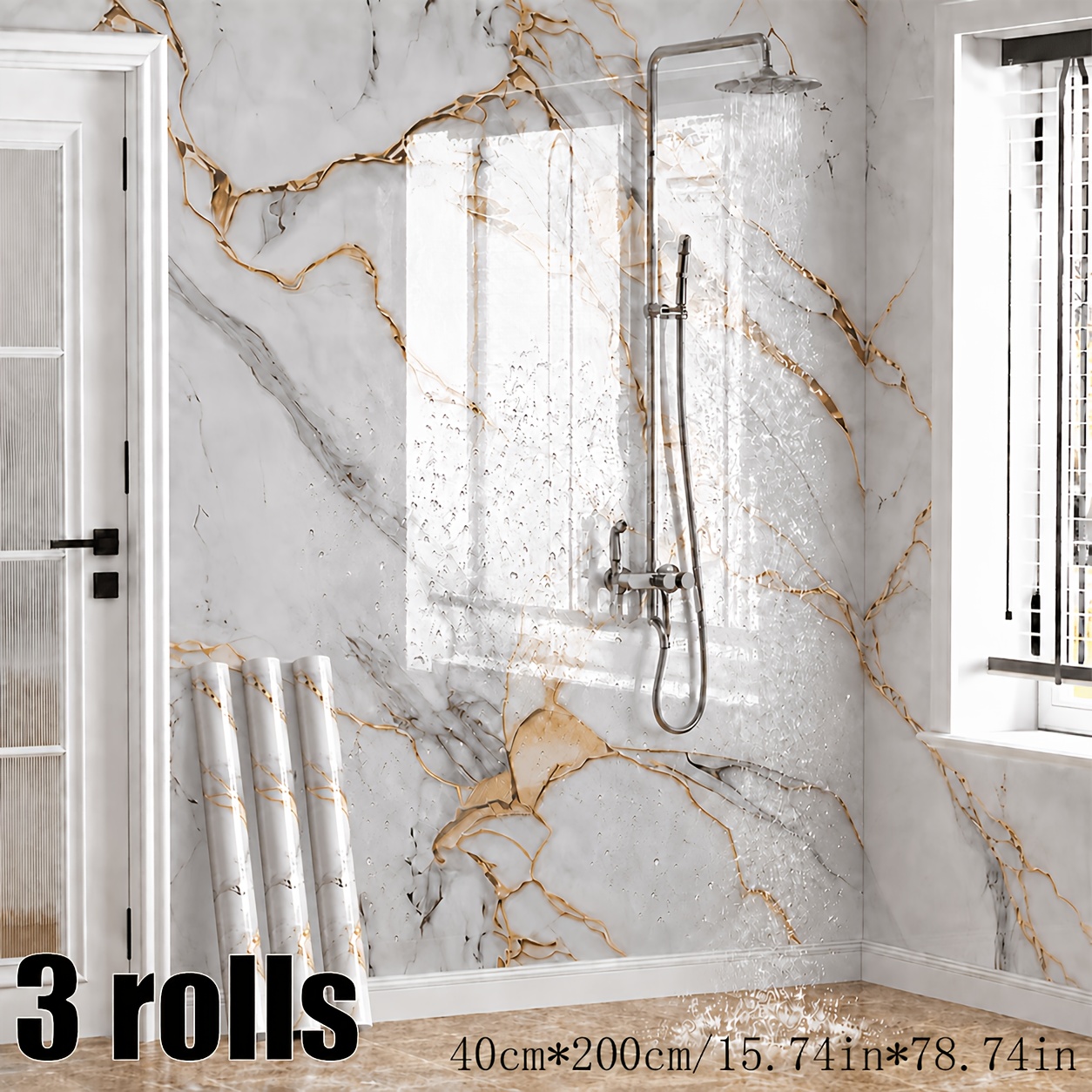 TEMU 3 Rollos (15.74 Pulgadas X 78.74 Pulgadas) de Papel Tapiz Autoadhesivo con Diseño de Mármol Dorado, Removible y Fácil de Limpiar, Decoración del