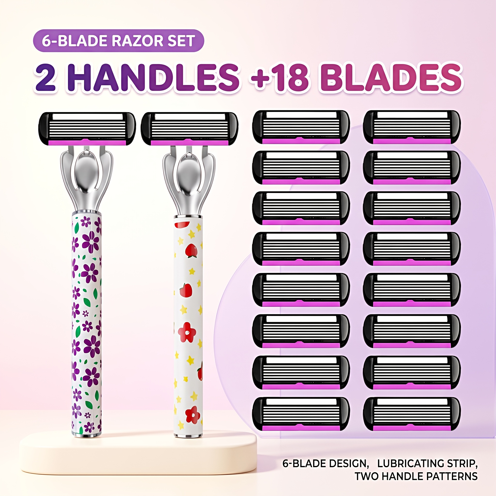 TEMU Strawberry Flower Print Knife Holder, With 18 6-layer Precision Blade Replacement Heads, 6-layer Ultra-sharp For Shaving, Compact And Convenient