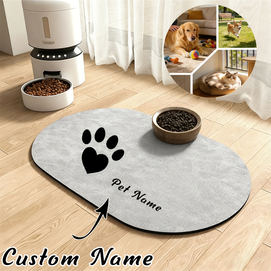 Customized Pet Feeding Mats with Paw Print Design