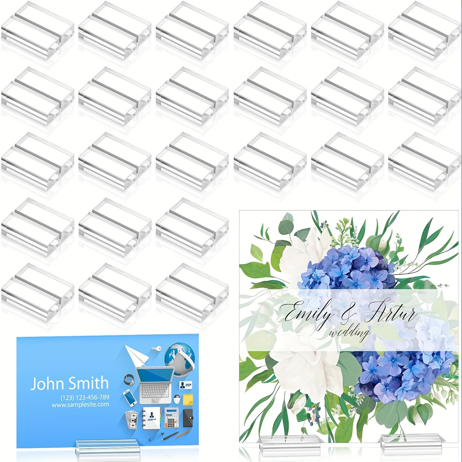 Image of 12-pack, 25-pack Acrylic Table Card Holders 1.2 Inches (. 3.2 Cm) Name Card Holder Stand Clear Desktop Number Stand Wedding Logo Holder Card Display Rack For Table Wedding Photo Meeting