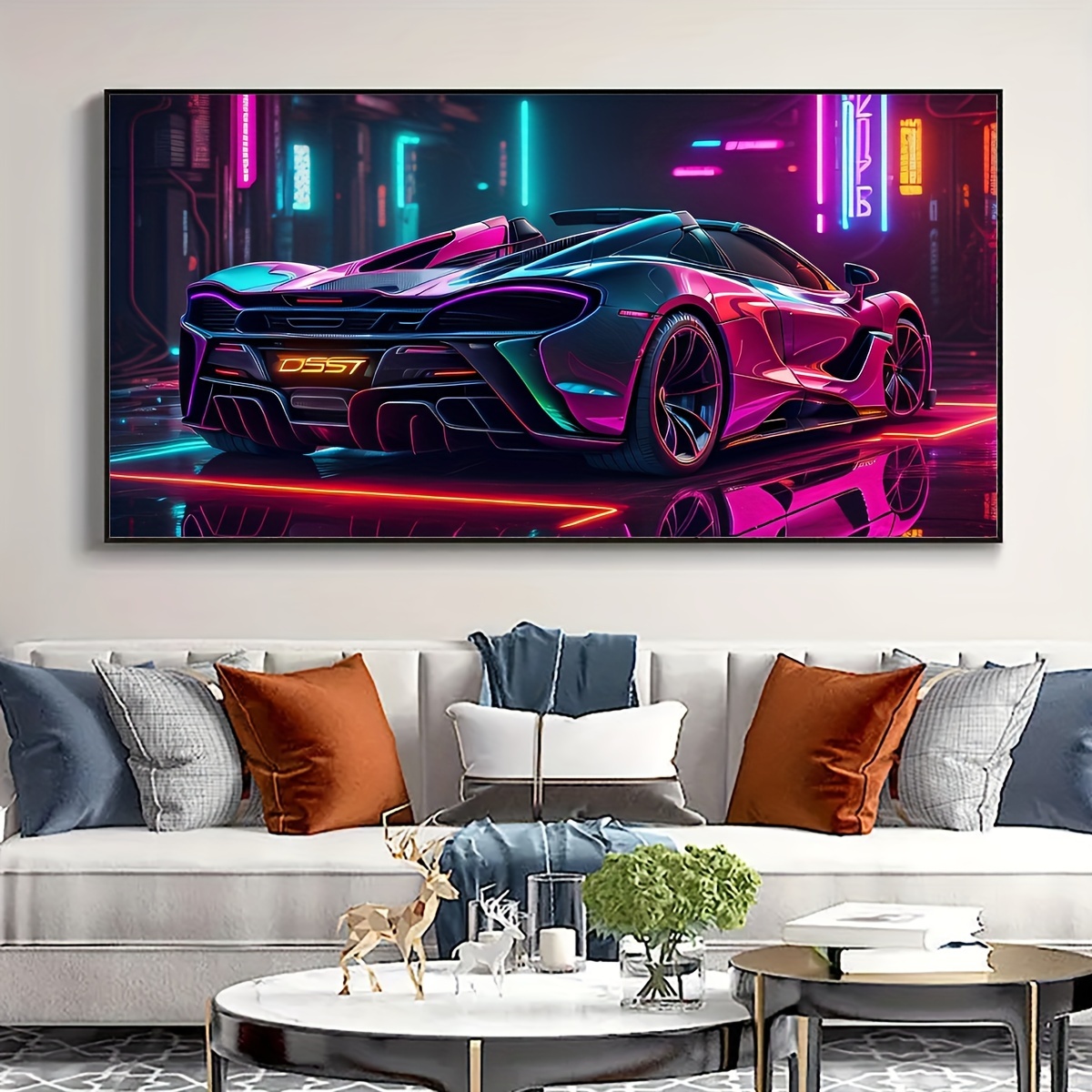 

1pc Unframed Canvas Poster, Modern Art, Neon Lights Cool Sports Car Wall Art, Ideal Gift For Bedroom Living Room Corridor, Wall Art, Wall Decor, Winter Decor, Room Decoration