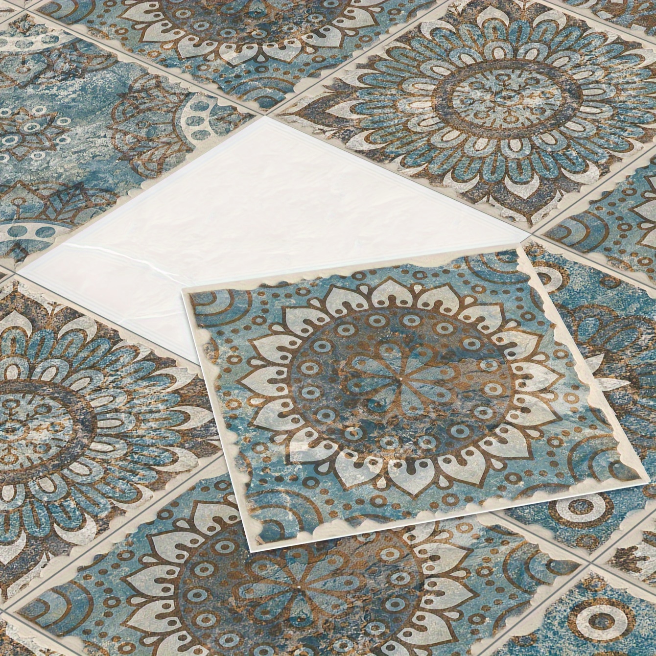 Image of 10/40pcs Hanging Decorative Tiles, Mandala Frosted Tile Stickers, Surface Decorative Stickers, For Floor, Kitchen, Toilet, Bedroom, Home Decor, Home Supplies