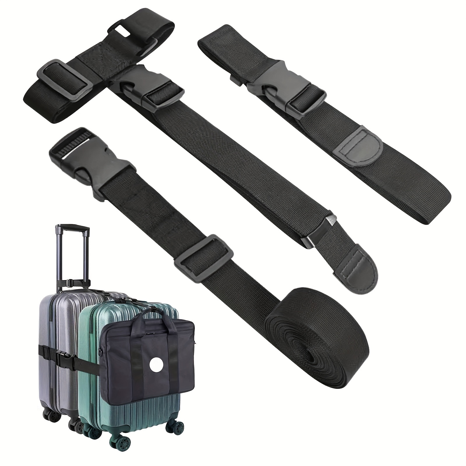 

3pcs Heavy-duty Adjustable Luggage Strap Set - Nylon, Easy-to-use T-straps -release Buckles For & Travel