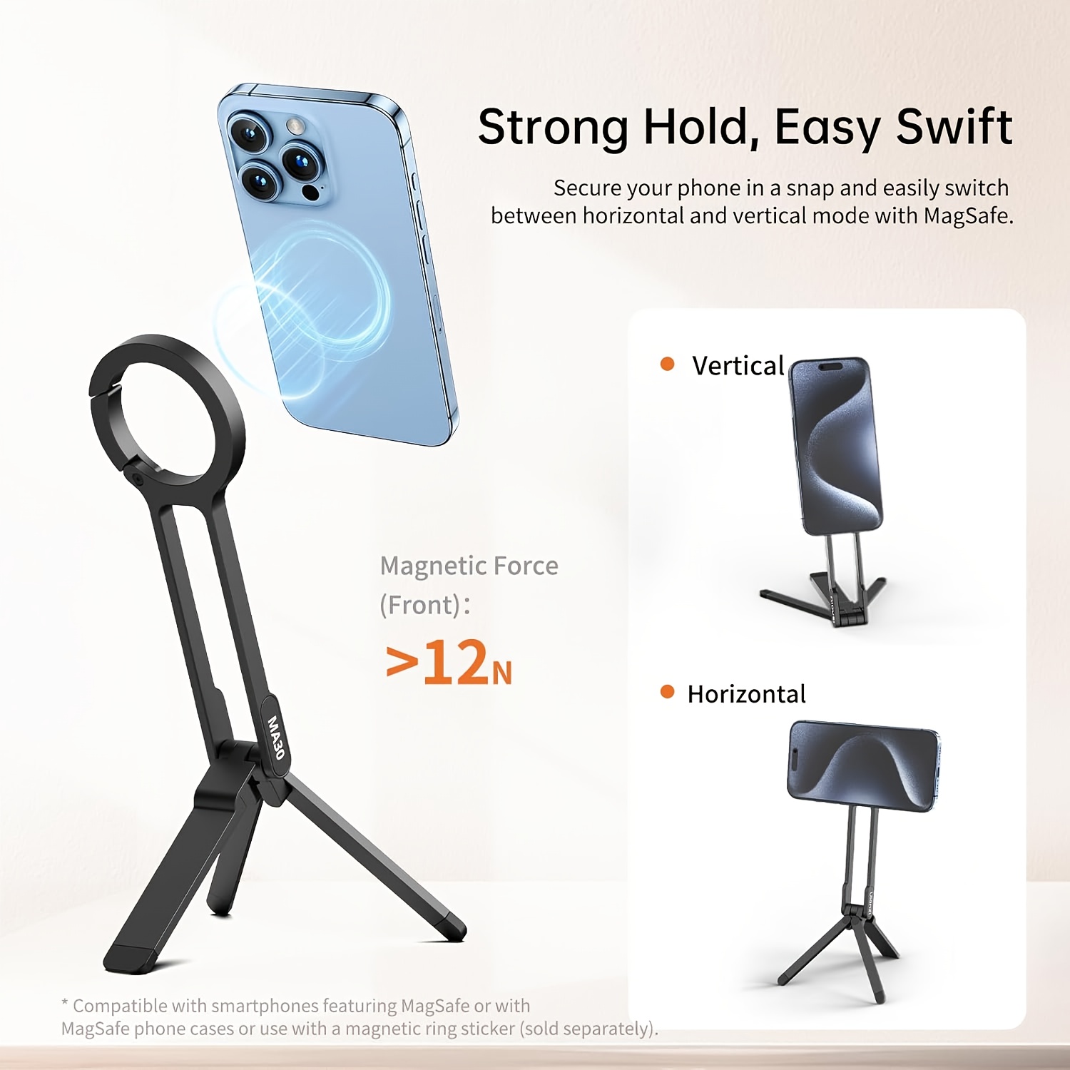 ma30 magnetic phone tripod stand suitable for iphone aluminum   smartphone mini tripod pocket holder dual sided magnet quick installation compatible with iphone 16 15 14  