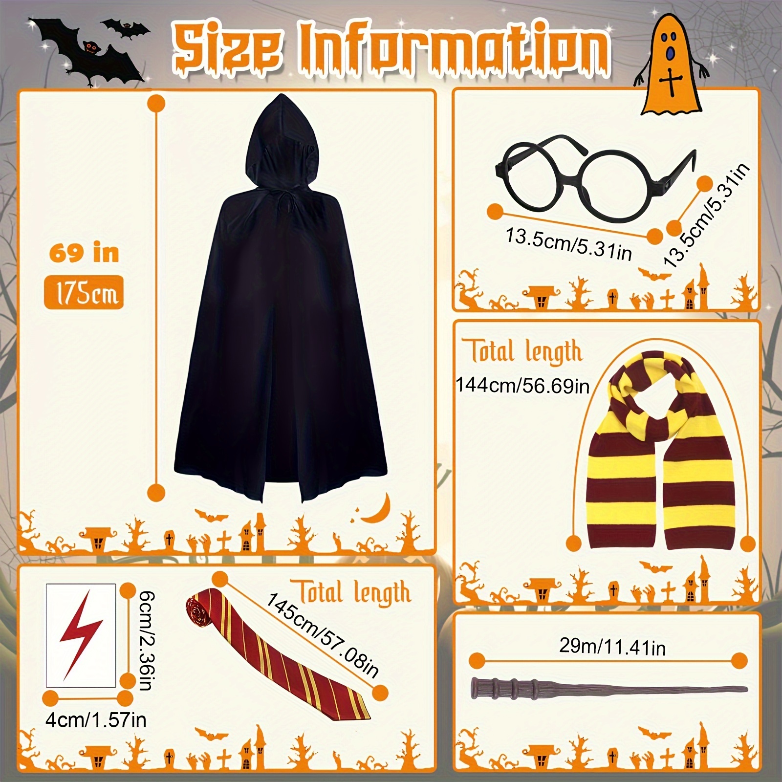 6pcs Wizard Harry Potter Cosplay Costume Set For Boys And Girls Harry Potter  Kids Hooded Robe