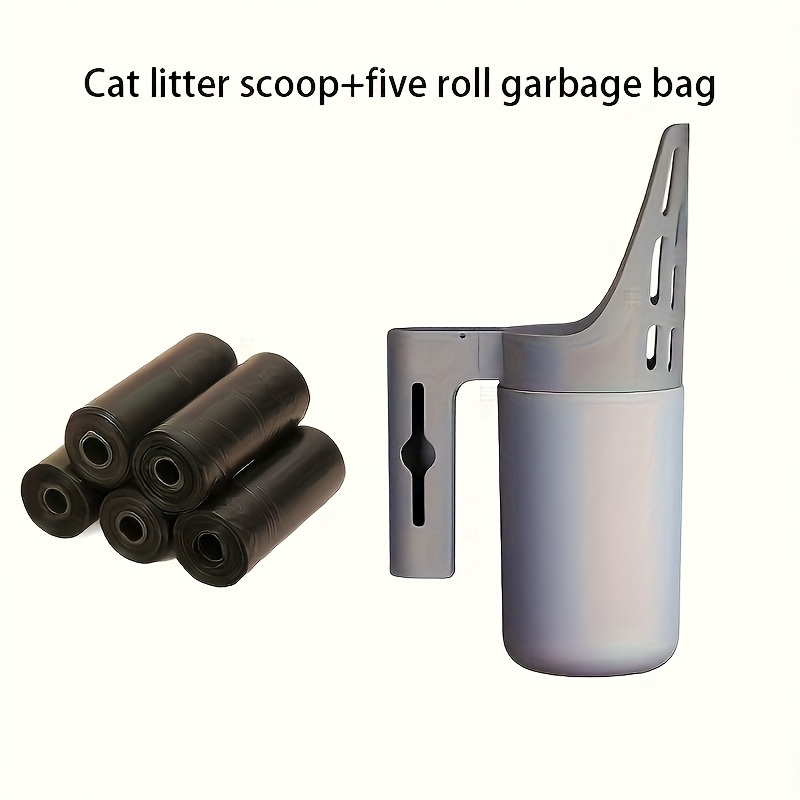 Image of Cat With Closing (large Capacity) - Pet Waste Shovel For Cats/small Dogs, Litter Bag Friendly, (5 Rolls Of Garbage Bags/optional Without Garbage Bags, No Direct Hand Contact)