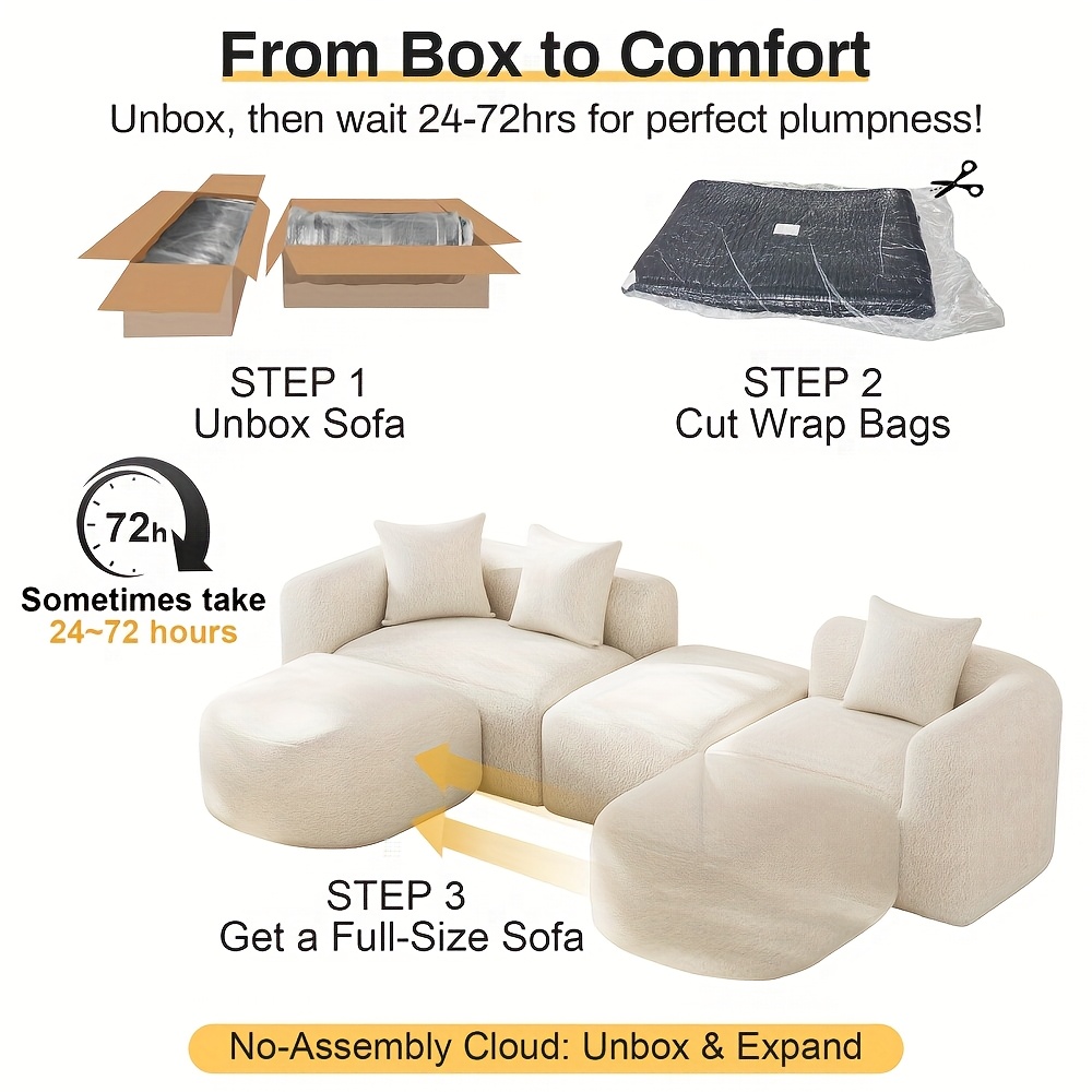 Boneless Cloud Couch Sectional, Modern Curved Back L Shape Modular Sofa with Ottoman Comfy Deep Seat Memory Foam Chenille Luxury Couches for Living Room, No Assembly Required