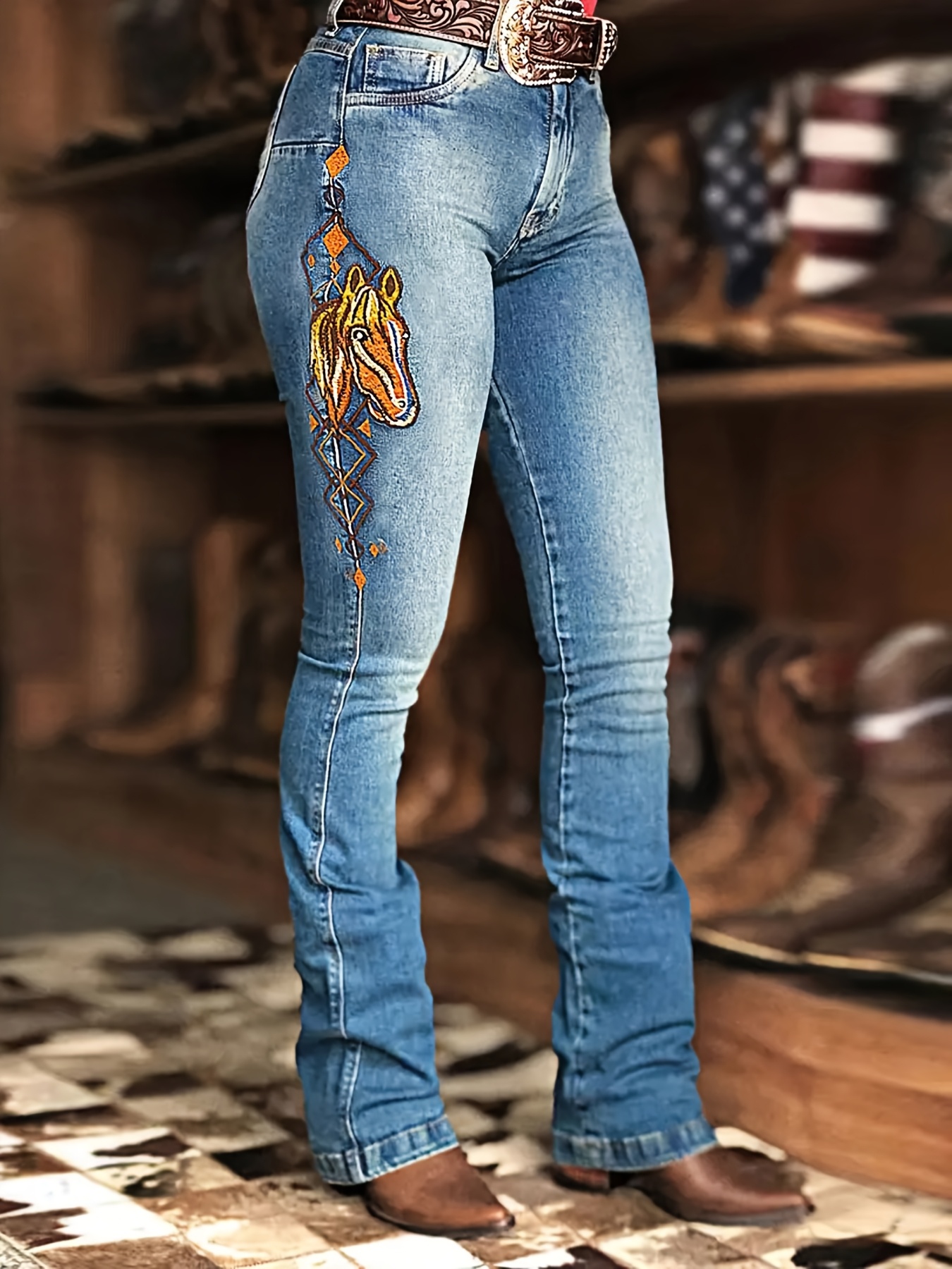 womens stretch denim jeans vibrant horse Temu Norway