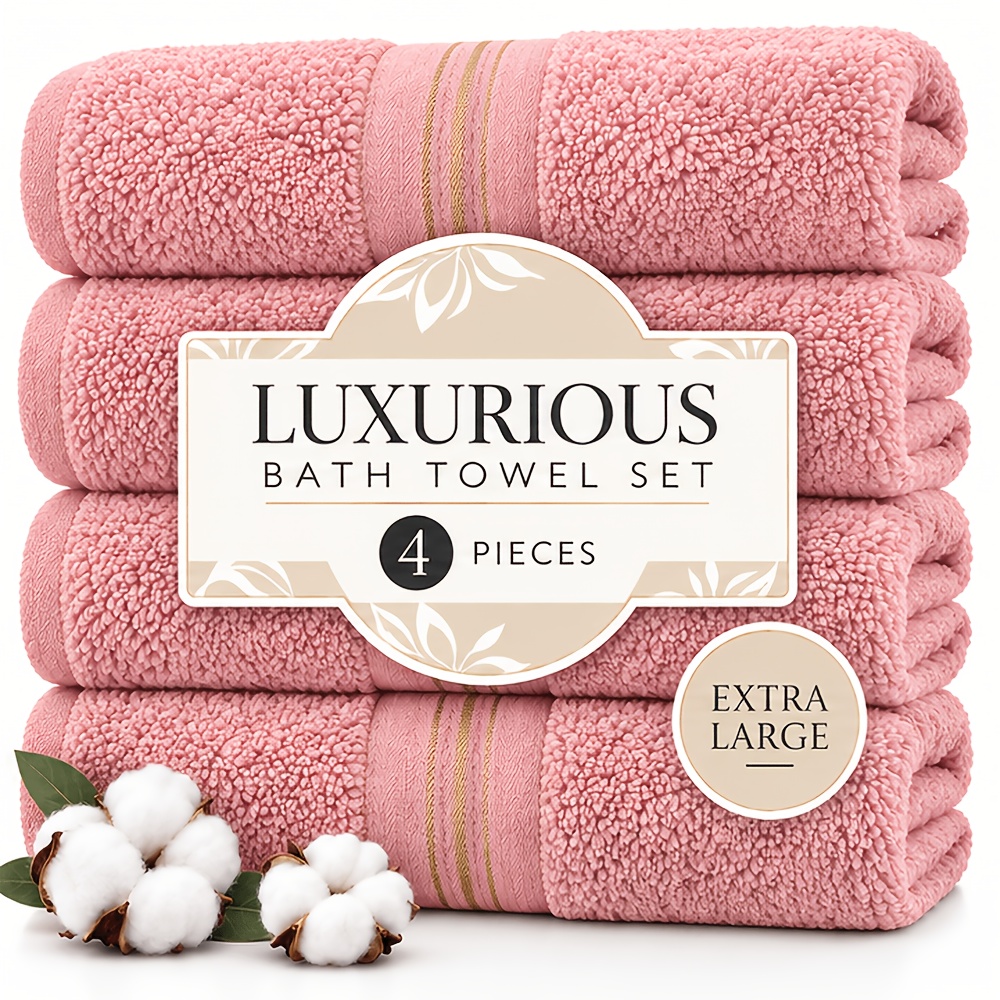 TEMU Soft Bath Towel Set Of 4, Extra Large Bath Sheets, 350 Gsm, Quick Dry, Ultra Soft And Super Absorbent Bathroom Ski-friendly Towel Sets For