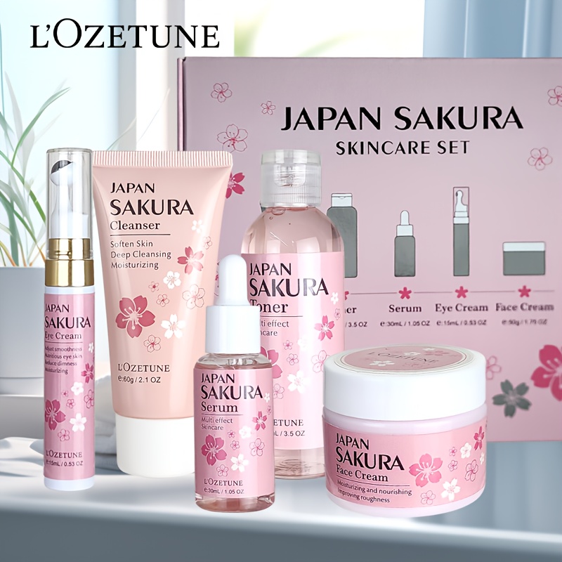 Cherry Blossom Skincare and Beauty Care Set, Includes Moisturizing Toner, Eye Cream, Facial Cleanser, Face Cream, and Cherry Blossom Essence. Suitable for All Skin Types: Dry, Normal, and Combination. Ideal for Post-facial Hair Removal Beauty Care. - Image 7