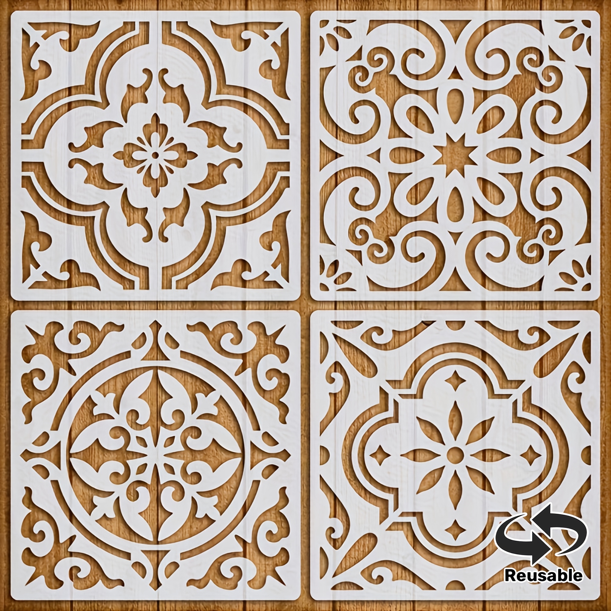 TEMU Set de plantillas geométricas táctiles creativas (4 piezas) 6X6 pulgadas, calcomanías reutilizables para pintar, ideales para proyectos de