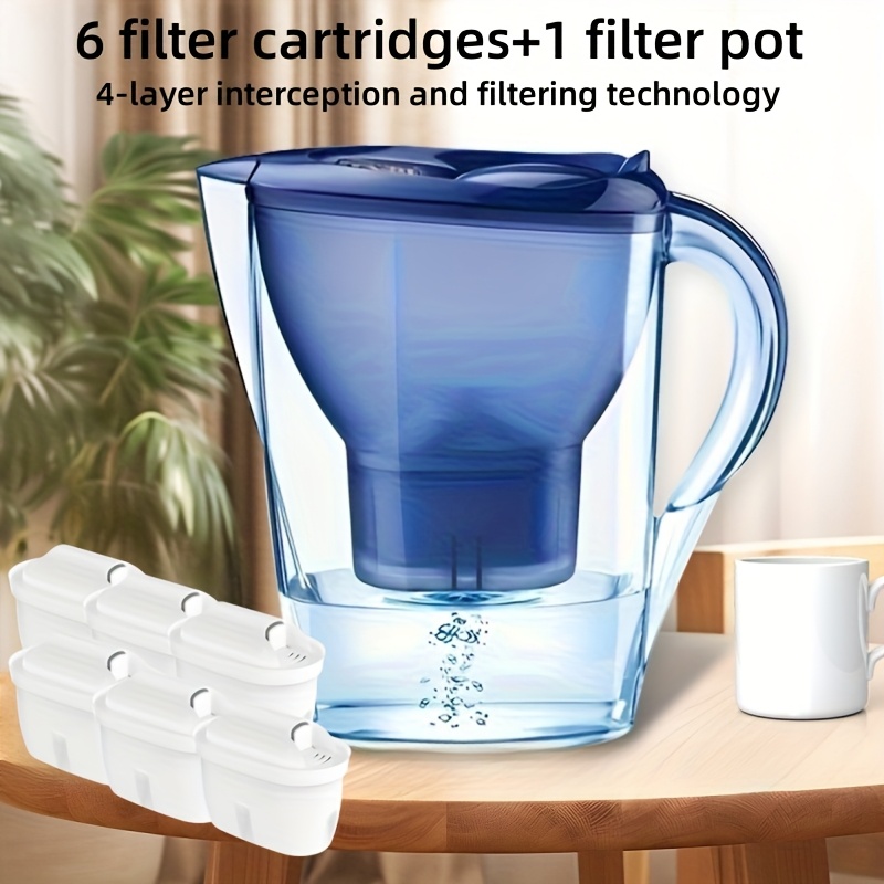 Image of Water Filter Pitcher With 6 Replacement Filters, 3.5l Capacity, 200-gallon Long-lasting Life, Replaces 6,400 Plastic Water Bottles Annually, Reduces , Scale, And Removes Impurities