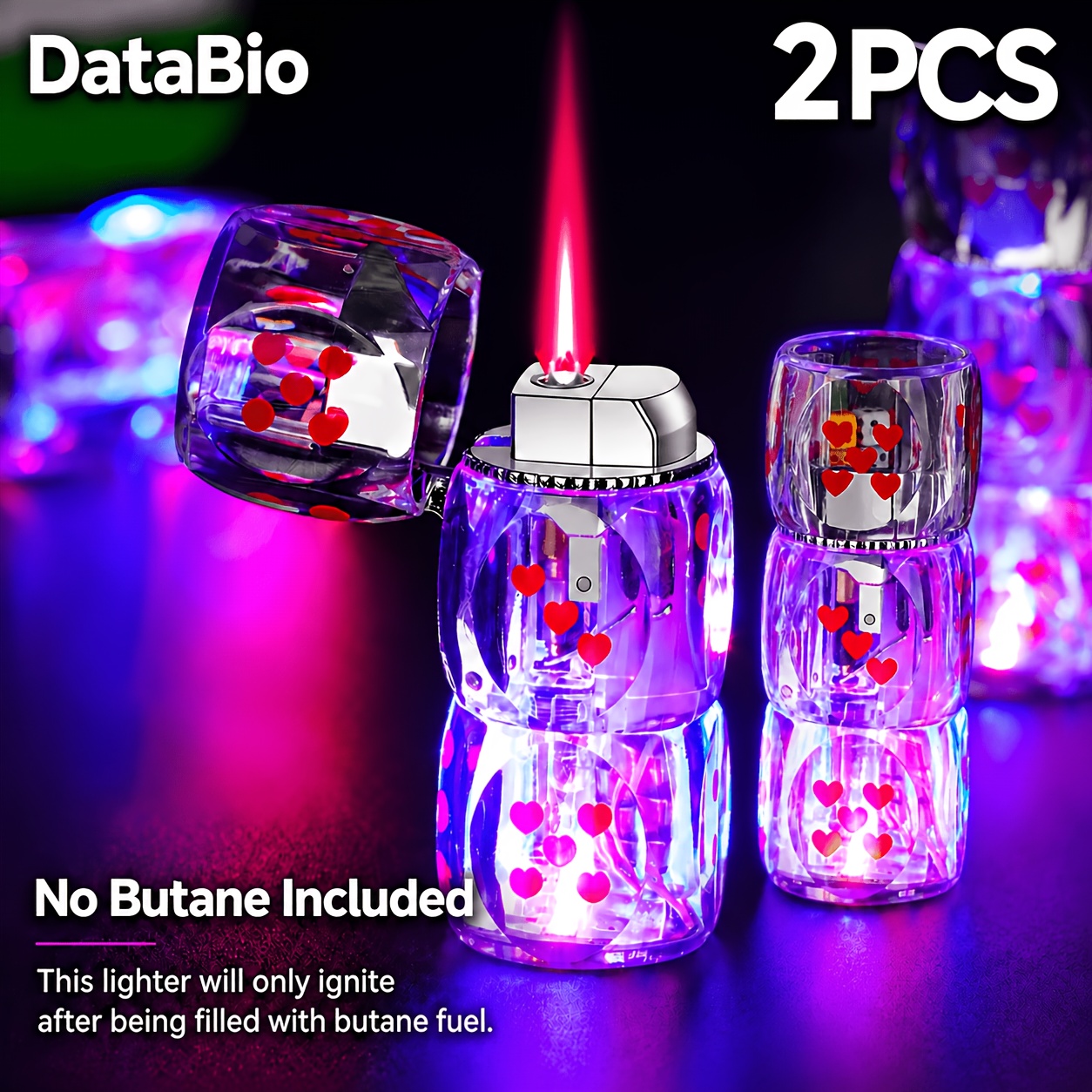 TEMU (no Butane) 2-pack Dice-shaped Lighters, Refillable, Windproof Jet Flashlight, Adjustable Flame Lighter, Holiday, Birthday Gift, Barbecue Candle