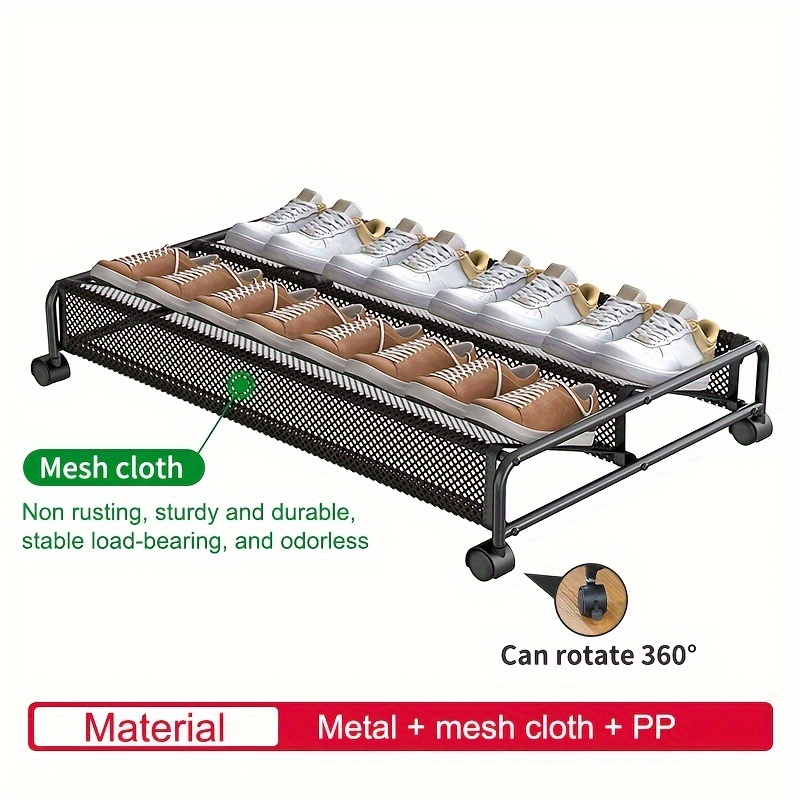 shoe organizer space saving under bed shoe rack with 360 swivel wheels   metal organizer for easy shoe storage and organization multi purpose sliding design for bedroom dorm home shoe storage organizer details 12