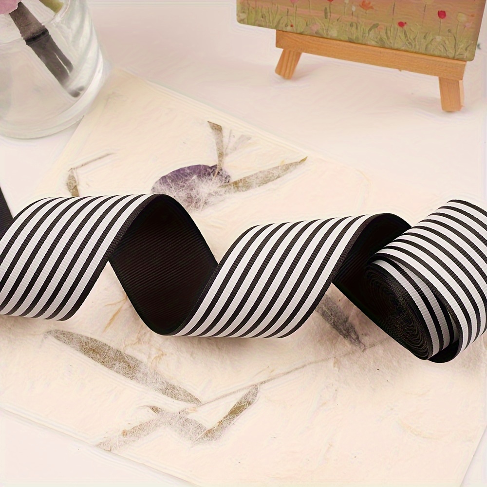 Image of 1pc Size 5 Universal Black And White Striped Ribbon Suitable For Christmas Holiday Gift Box Packaging Decoration Wreath Bow Door Hanging Decoration Halloween