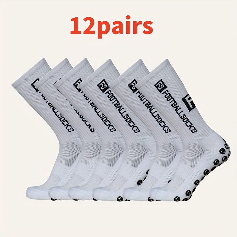 E-shop 12 Paar verdickte, rutschfeste Fußballsocken mit Silikon-Einlagen, starkem Grip, geeignet für Fußballspiele, Wandern, Basketball,