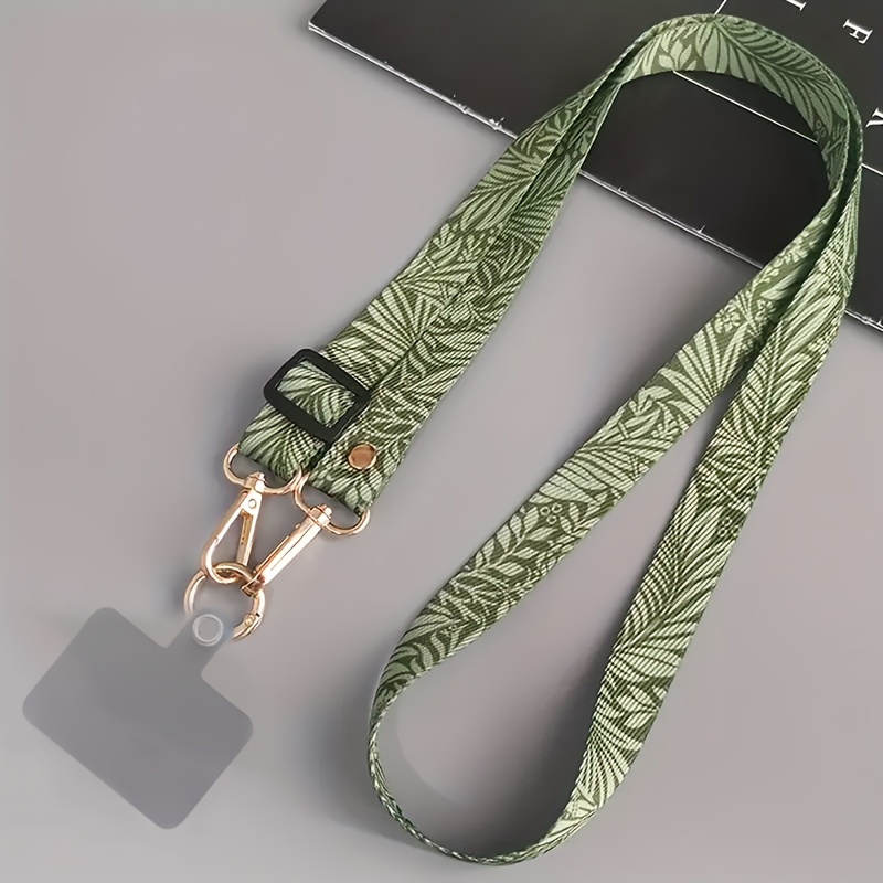 TEMU 1pc Floral Pattern Polyester Fiber Crossbody Phone Strap With Adjustable Clasp And Pearl Pendant, Anti-lost Wide Neck Lanyard Rope For Mobile Phones