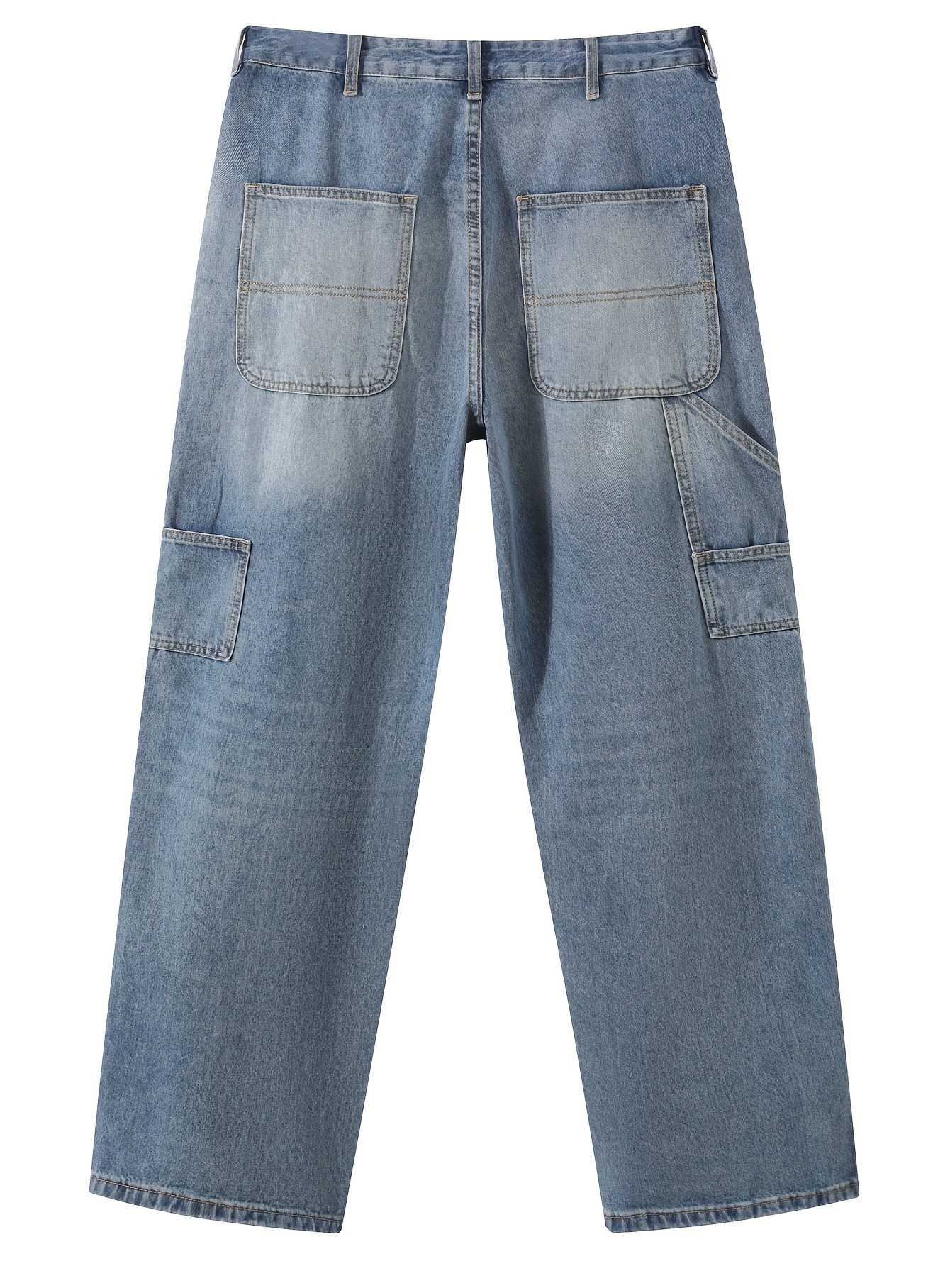 men's fashion double knee cargo jeans wide leg loose fit - Temu