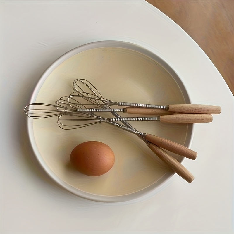 Juego de 1/3 batidores con mango de madera maciza, mini batidor de huevos de acero inoxidable para cocina, batidor de alambre para leche, para mezclar, revolver, batir o licuar, apto para batir huevos, leche, leche de soja y jugo