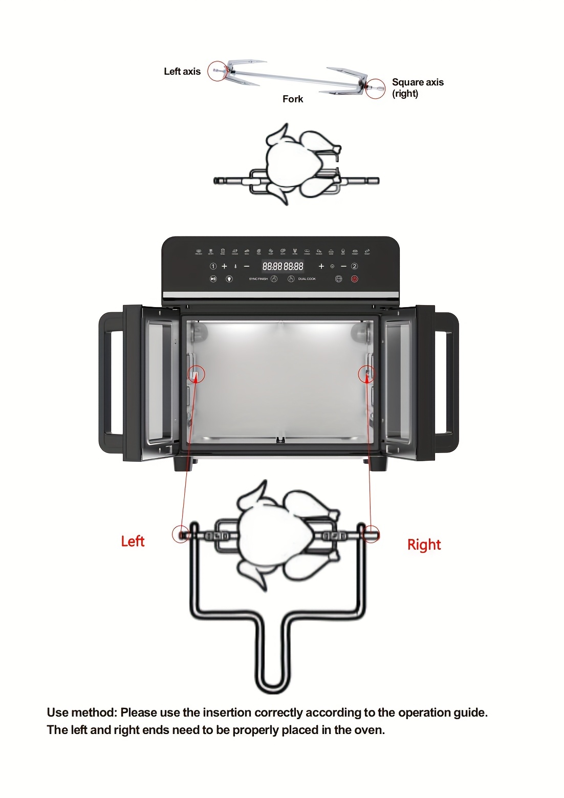 Dubbele Zone Heetluchtfriteuse, 23L Heetluchtfriteuse, XXL Oven 2200 W met LED Touchscreen, 15 Programma's, met Receptenboek, Compleet Set Accessoires