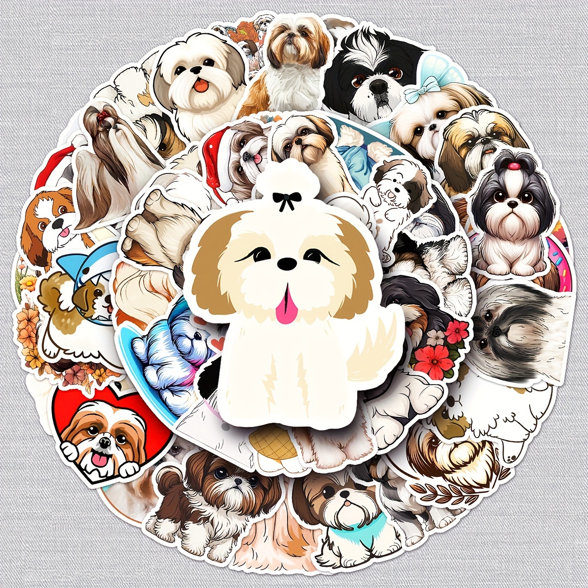 

50pcs Cute Shih Tzu Dog Cartoon Stickers - Matte , Reusable Decals For Laptops, Skateboards & Phone Cases, , Luggage Stickers