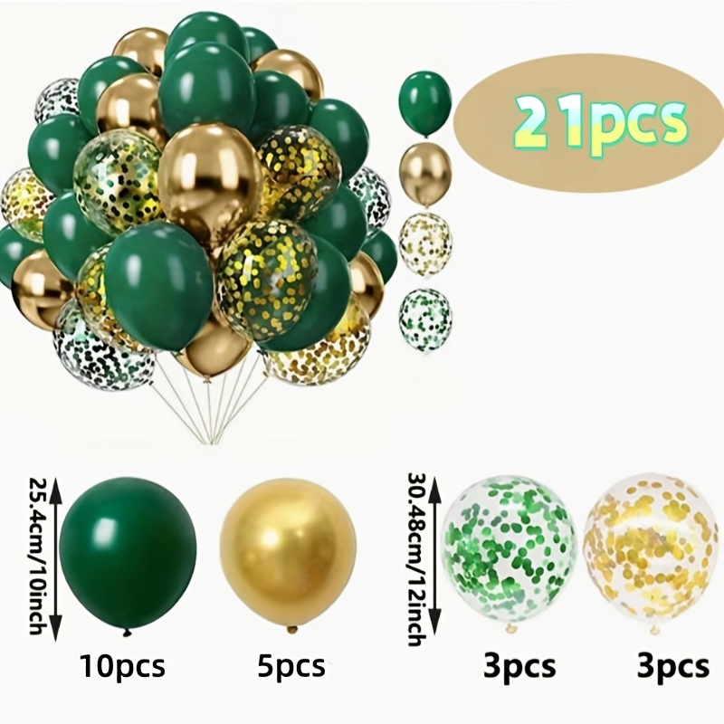 TEMU Lot de 21 ballons vert foncé et dorés, avec ballons à paillettes et dorées, convient pour décorations de fête, la , toiles de fond pour
