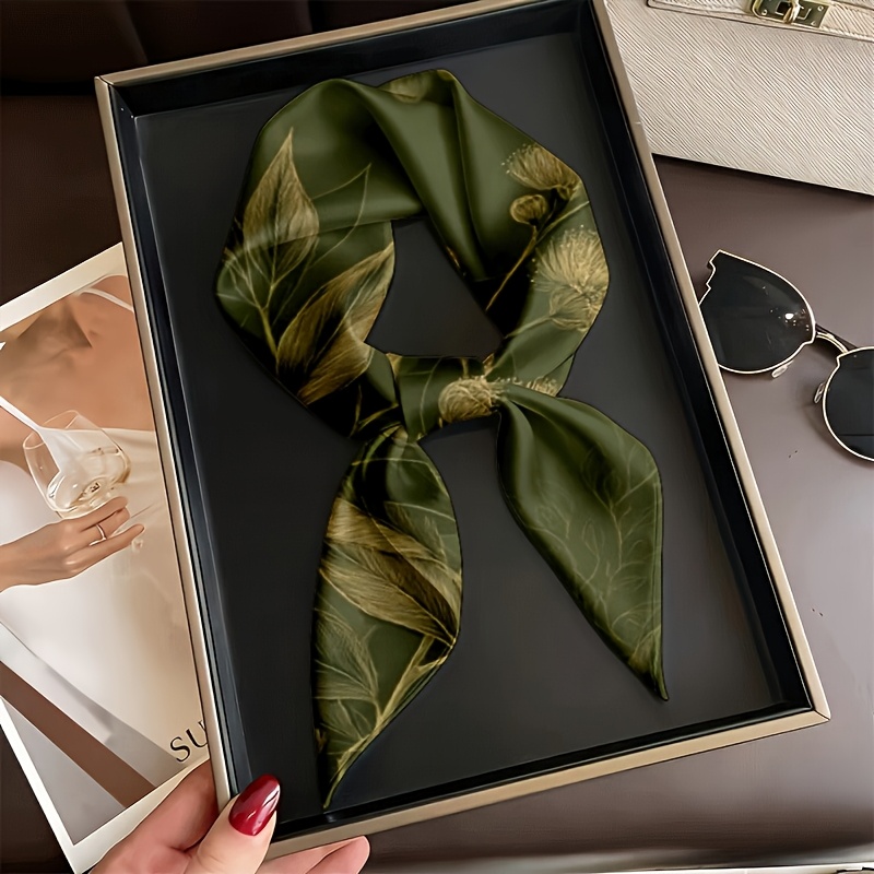 TEMU Outdoor Multi-functional Headwear: Vintage Dark Green Light Luxury Botanical Headscarf, For Daily Commuting/business Attire/mature-casual ,