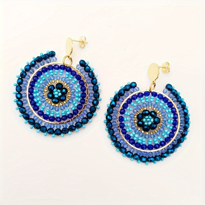 TEMU -chic Glass Bead Dangle Earrings - Stainless Steel Posts, Parties & Festivals