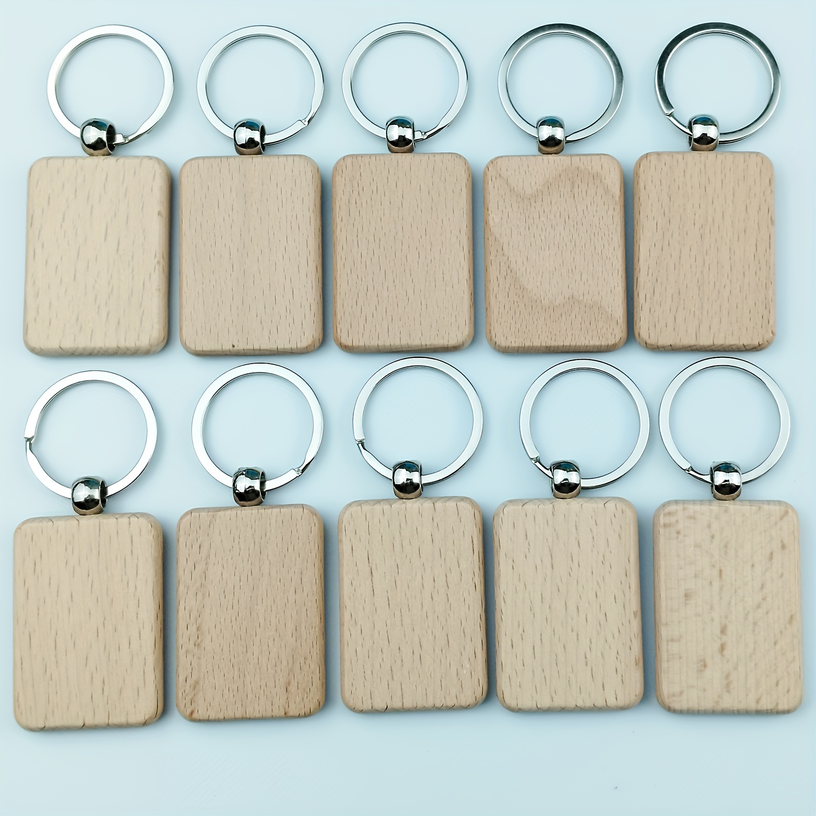 10pcs Rounded Rectangle Shape Wooden Blank Keychain, Diy Unfinished Wooden Name Key Tag Gift Keyring Bag Purse Charms
