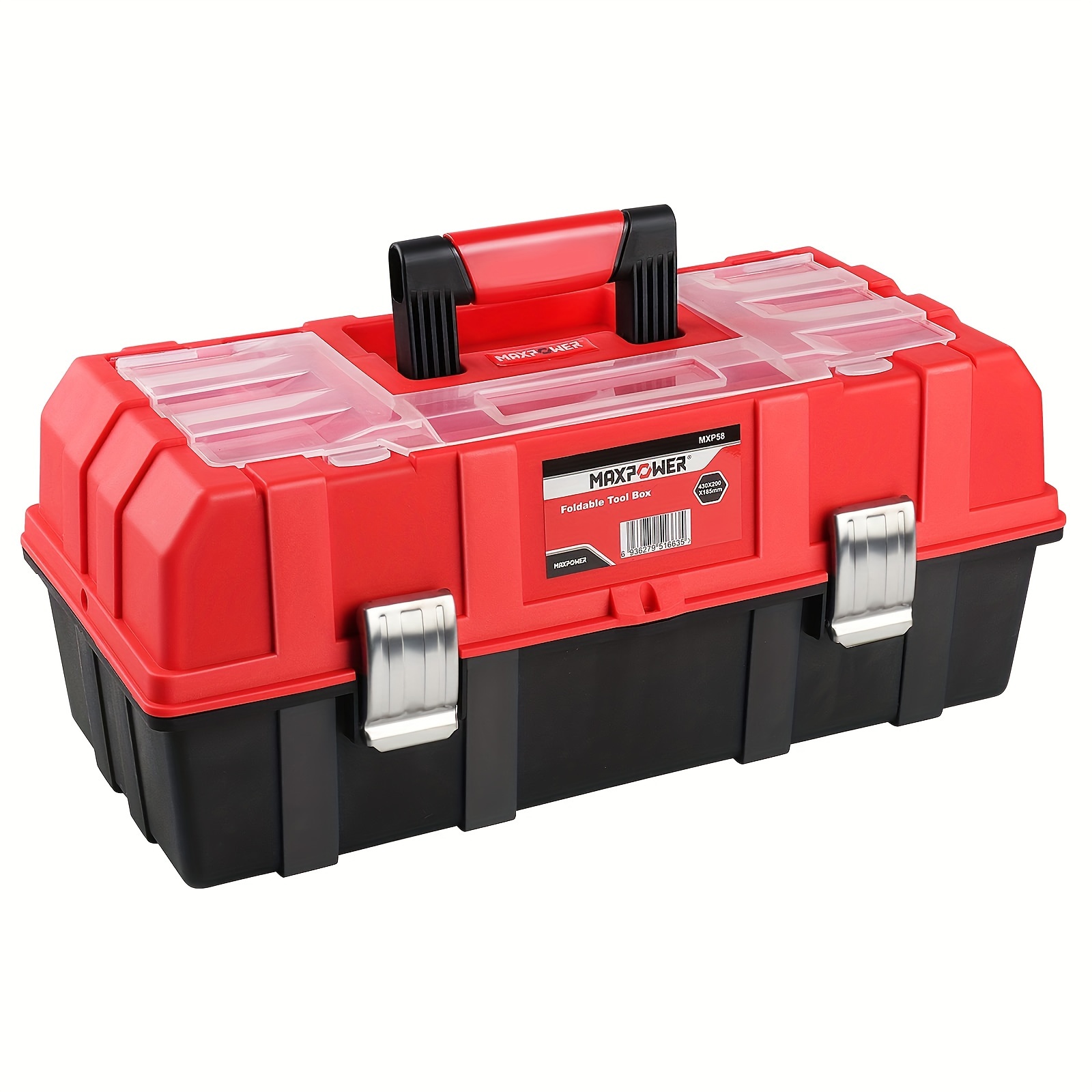 

17-inch Tool Box, Three-layer Folding Plastic Storage Toolbox, Multi-function Organizer With Tray And Dividers